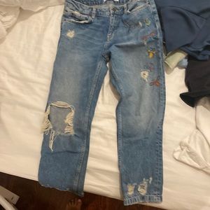 Zara denim. Ripped. Buttterflies. Size 4